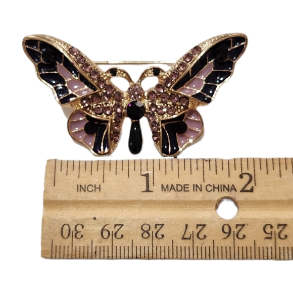 Butterfly Enamel & Rhinestone Brooch - Picture 7 of 8